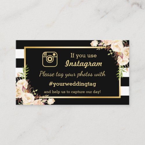 Ivory Floral Instagram Hashtag Wedding Insert Card