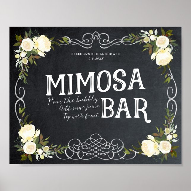 ivory floral Mimosa Bar Sign bbq wedding etc (Front)