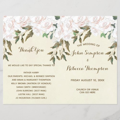 ivory floral modern wedding ceremony program