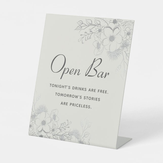 Ivory Floral Open Bar Wedding Pedestal Sign (Front)