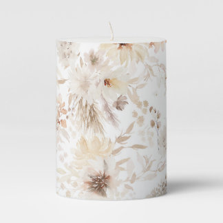Ivory Floral Pillar Candle