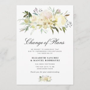ivory floral postponed wedding card