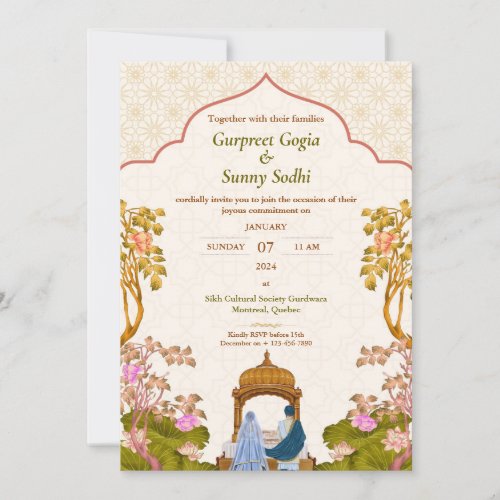 Ivory Floral Punjabi Sikh Wedding Invitation
