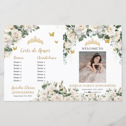 Ivory Floral Quinceanera Order of Events Program 