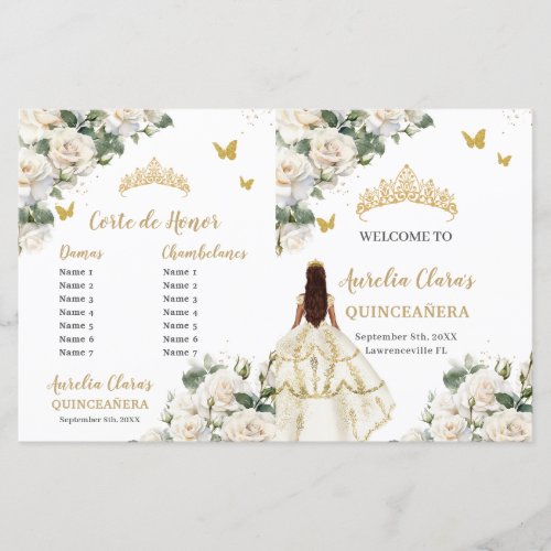 Ivory Floral Quinceanera Order of Events Program