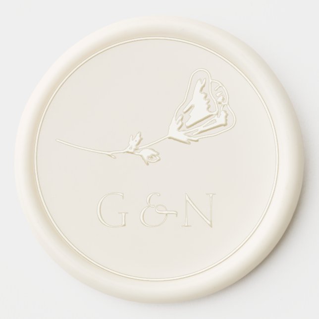 Ivory Floral Rose & Couple Initials Wedding Wax Se Wax Seal Sticker (Front)