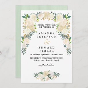 Ivory Floral Roses Garland wedding blush mint Invitation