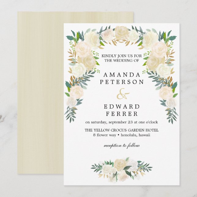 Ivory Floral  Roses Garland wedding blush pink Invitation (Front/Back)