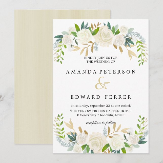 Ivory Floral  Roses  wedding blush pink Invitation (Front/Back)