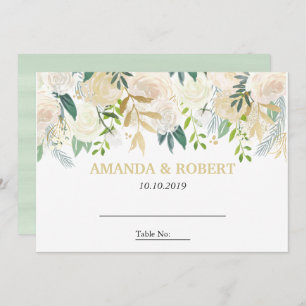 Ivory Floral Roses wedding Table Place MINT Invitation