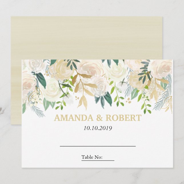 Ivory Floral Roses  wedding Table Place PINK Invitation (Front/Back)