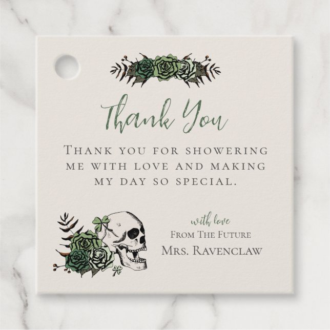 Ivory Floral Skull and Roses Gothic Thank You Tags (Front)