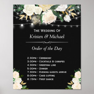 Ivory Floral String Lights Order of The Day Sign