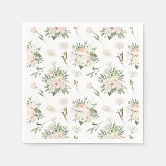 Ivory Floral Watercolor Napkins (Front)