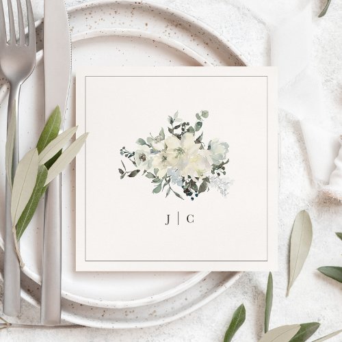 Ivory Floral Watercolor Wedding Initials Napkin