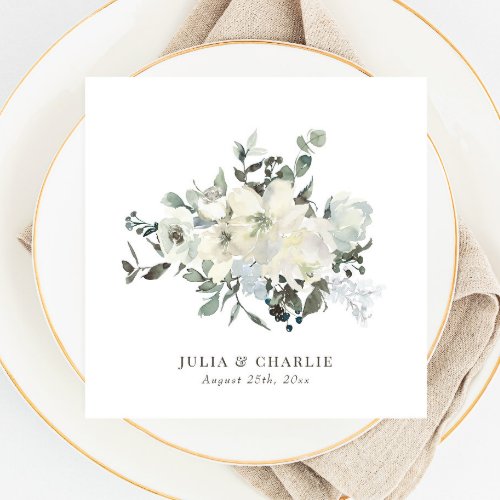 Ivory Floral Watercolor Wedding Napkin