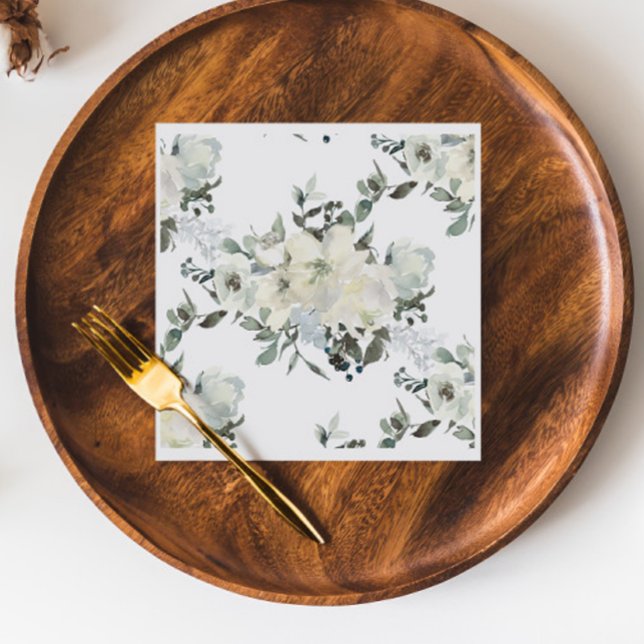 Ivory Floral Watercolor Wedding Napkin (Creator Uploaded)