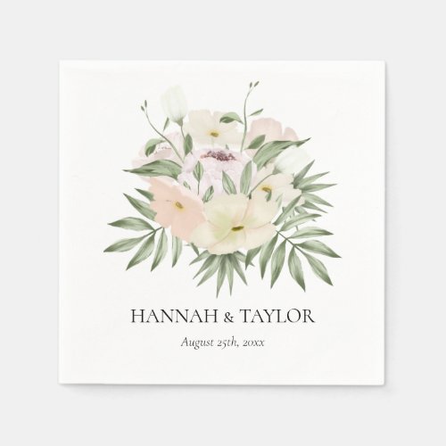 Ivory Floral Watercolor Wedding Napkins