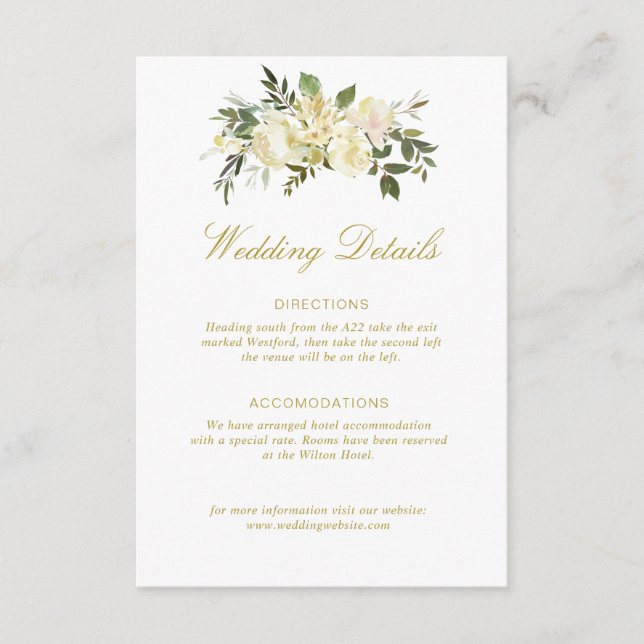 ivory floral wedding details card (Front)