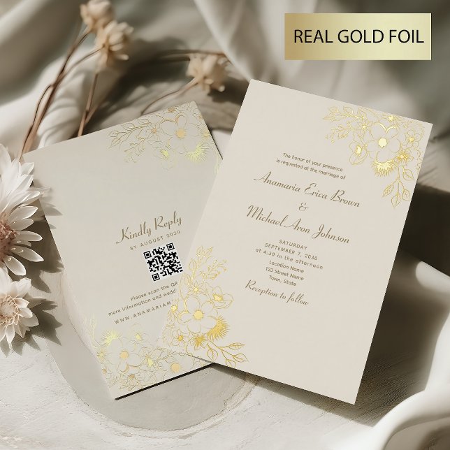 Ivory Floral Wedding Gold Foil Invitation (Creator Uploaded)