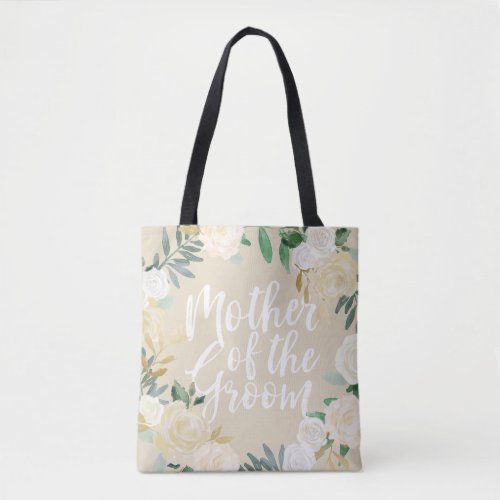 Ivory Floral Wedding Party Mother of Groom Custom Tote Bag