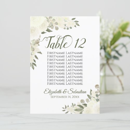 Ivory Floral Wedding Table Number  Names Large