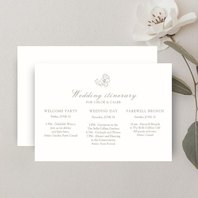 Ivory | Floral Wedding Weekend Itinerary Timeline Invitation (Creator Uploaded)