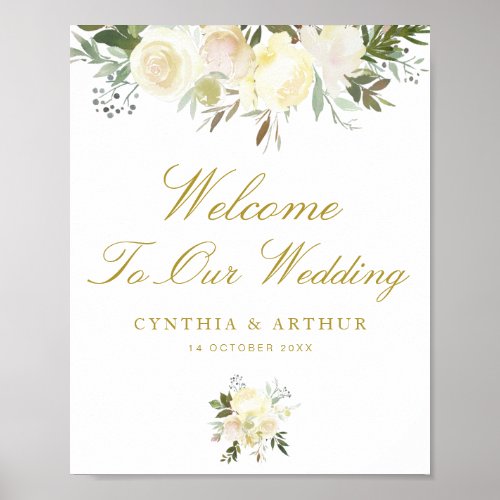 ivory floral welcome wedding sign