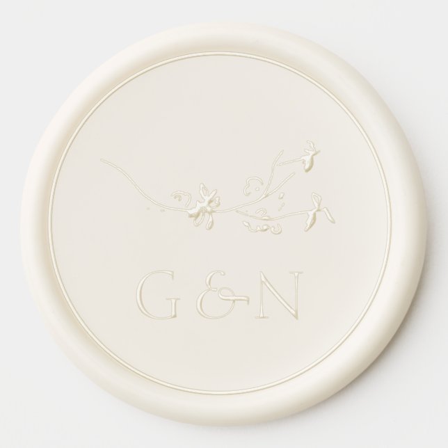 Ivory Floral Wildflower Initials Wedding Wax Se Seal Sticker (Front)