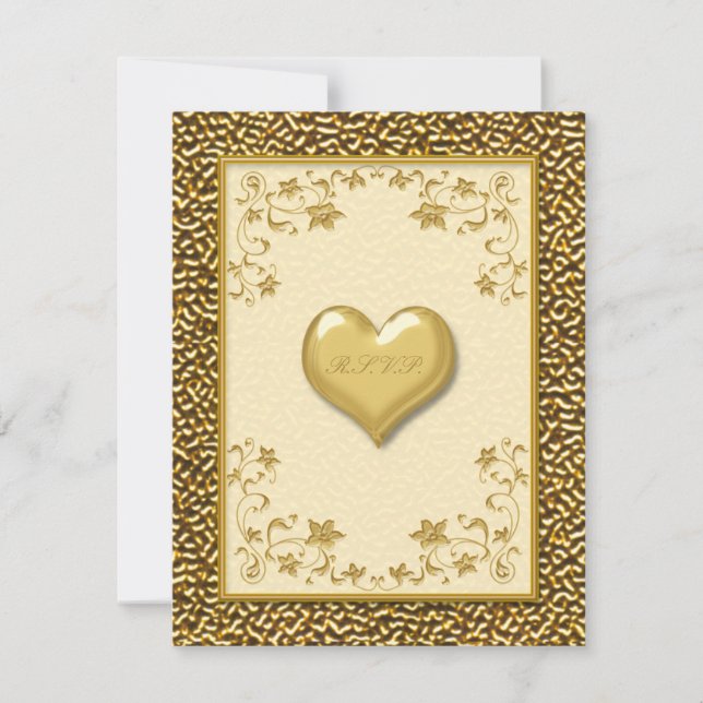 Ivory Floral with Gold Heart RSVP Card (Front)