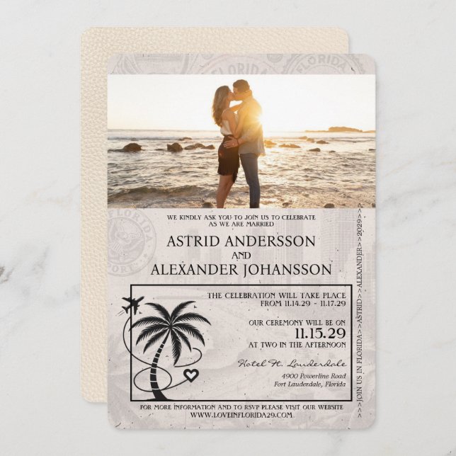 Ivory Florida Passport Wedding Invitation (Front/Back)