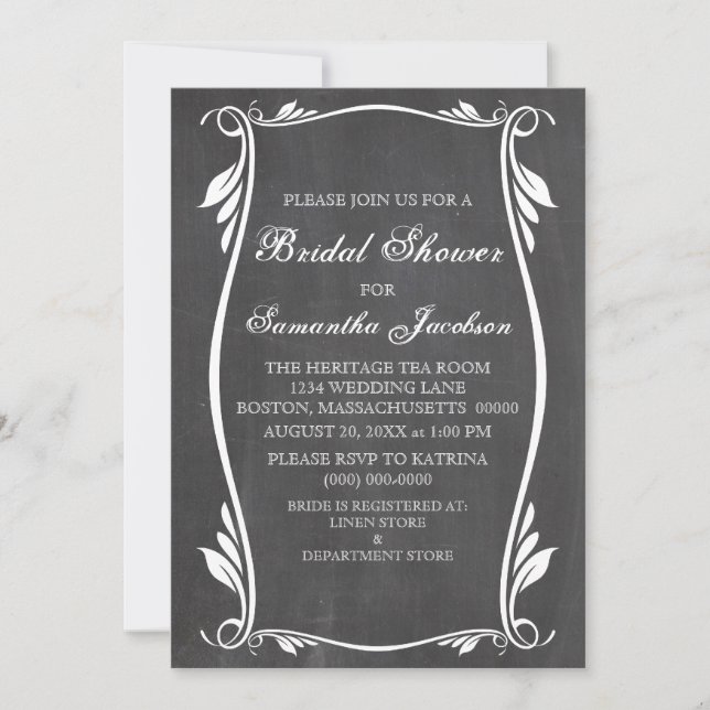 Ivory Flourish Chalkboard Bridal Shower Invite (Front)