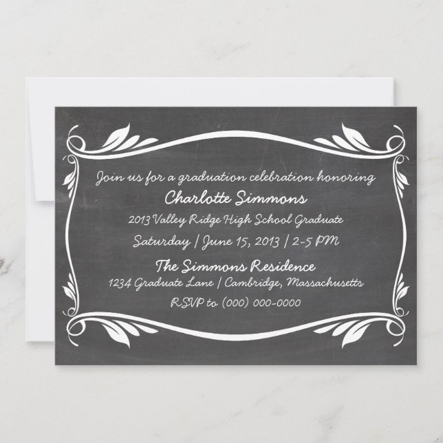 Ivory Flourish Chalkboard Graduation Invite (Front)