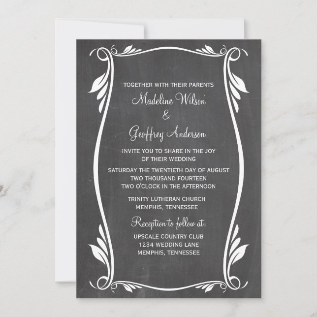 Ivory Flourish Chalkboard Wedding Invite (Front)