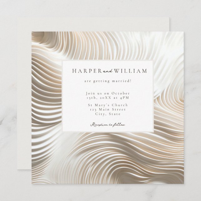 Ivory flow off-white wedding invitation (Front/Back)