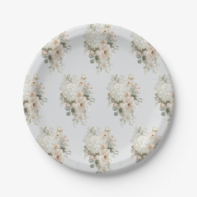 Ivory Flower Arrangements Sticker – Elegant Floral Paper Plates (Front)