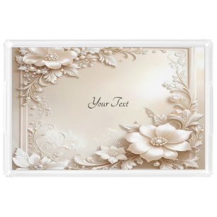 Ivory Flowers Acrylic Vanity Tray