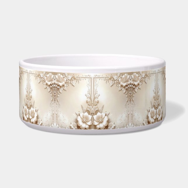 Ivory Flowers Ceramic Pet Bowl (Front)