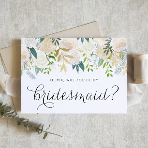 Ivory Flowers Elegant Will You Be My Bridesmaid Card