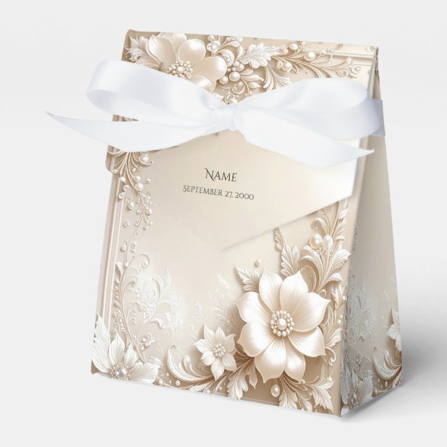 Ivory Flowers Favor Box (Front Side)