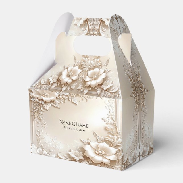 Ivory Flowers Favor Box (Front Side)