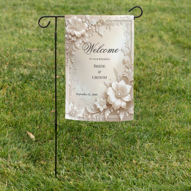 Ivory Flowers Garden Flag (In SItu)
