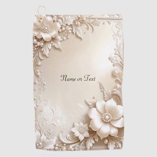Ivory Flowers Golf Towel (Front)