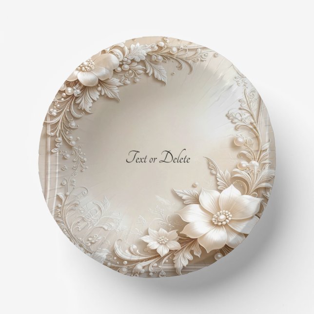 Ivory Flowers Paper Bowls (Front)