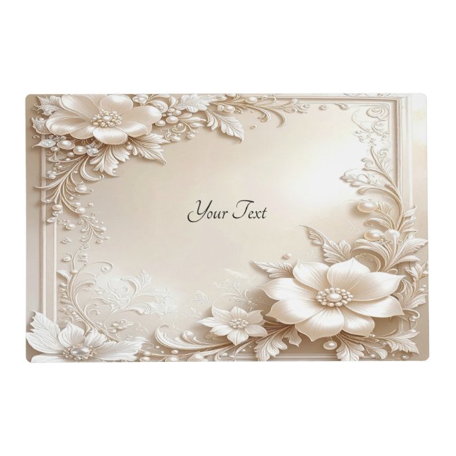Ivory Flowers Paper Placemat (Front)