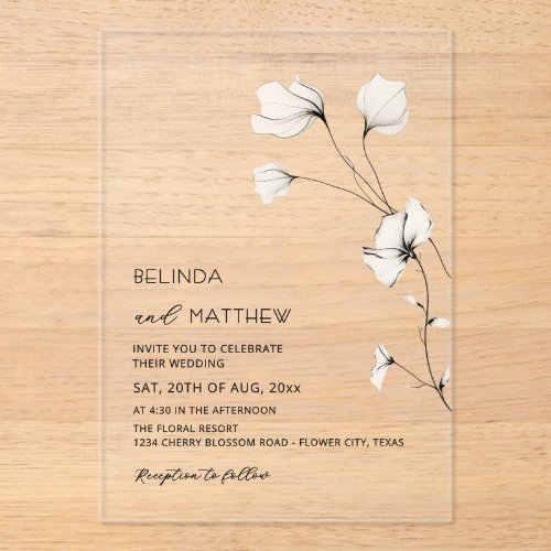 Ivory Flowers Sage Green Casual Wedding Acrylic Invitations