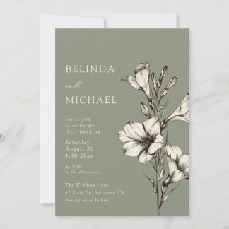 Ivory Flowers Sage Green Casual Wedding Invitation