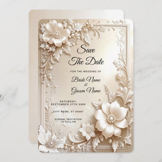 Ivory Flowers Save the Date (Front/Back)