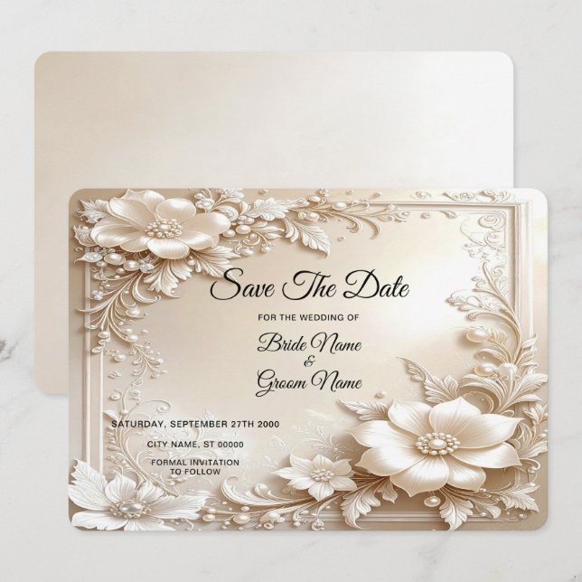 Ivory Flowers Save The Date (Front/Back)