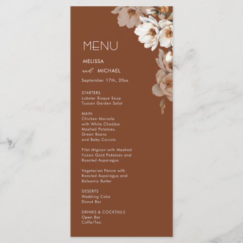 Ivory Flowers Terracotta Wedding Menu